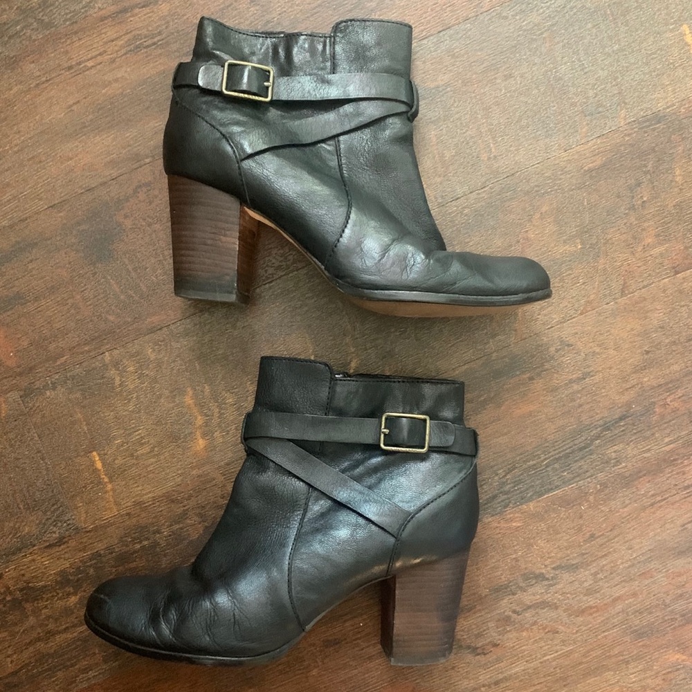 Cole Haan leather buckle ankle booties